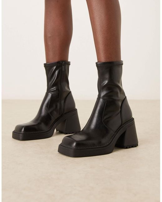 ASOS Black Wide Fit Reign Square Toe Mid-heel Platform Boots