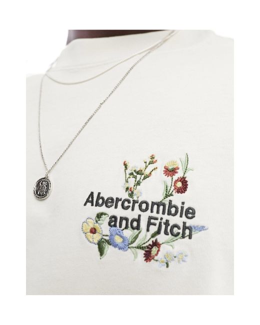 Abercrombie & Fitch White Embriodered Floral Logo T-shirt for men