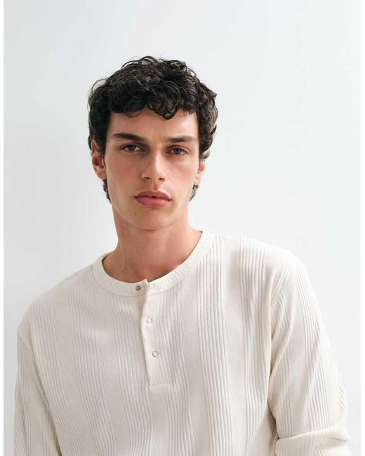 Jack & Jones White Long Sleeve Henley Top for men