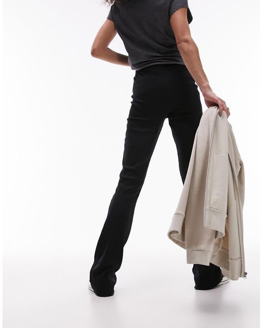 TOPSHOP Black Skinny Rib Flare Pants