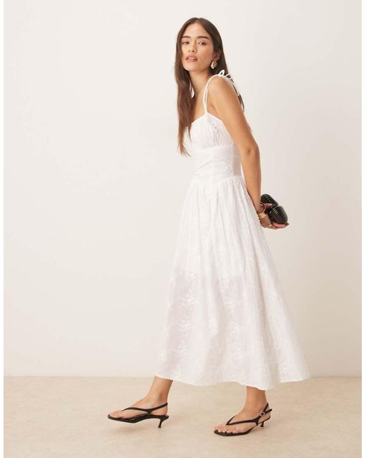 New Look Natural Milkmaid Broderie Strappy Midi Dress