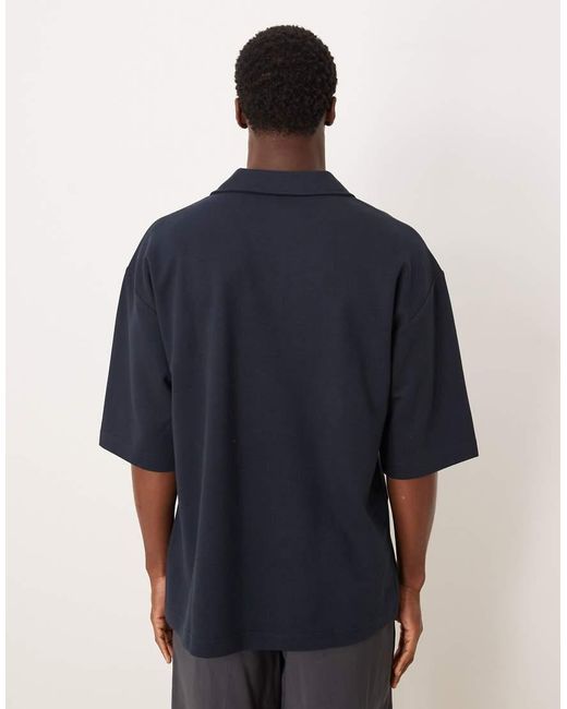 ASOS Blue Heavyweight Oversized Half Sleeve Revere Polo for men