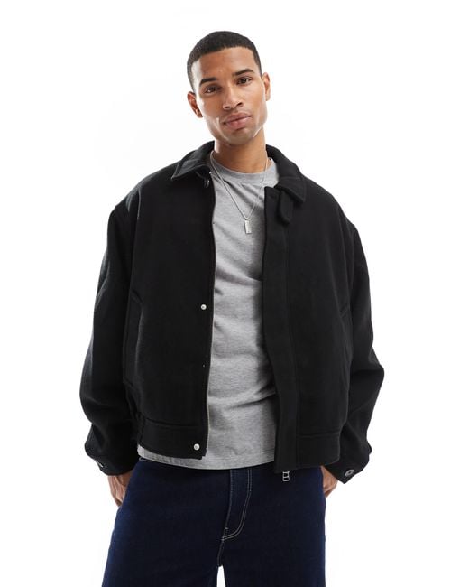 Jack & Jones Black Wool Mix Zip Through Harrington for men