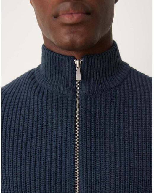 ASOS Blue Knitted Oversized Fisherman Rib Zip Through for men