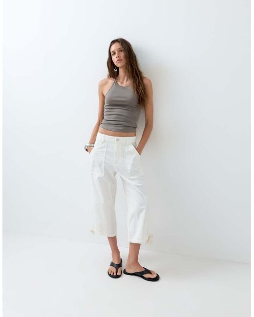 ASOS White Cargo Longer Short With Pocket And Tie Detail