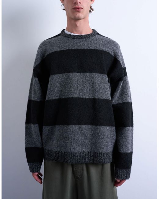 Topman Black Regular Fit Stripe Crew for men