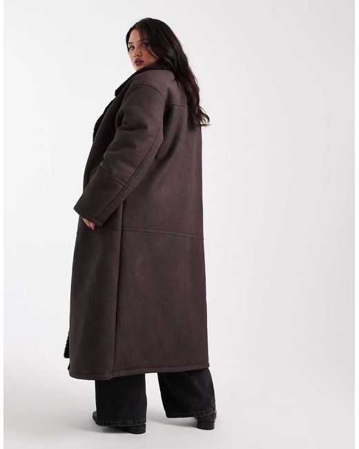 ASOS Black Asos Design Curve Longline Bonded Borg Jacket