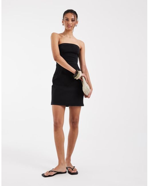 ASOS Brown Denim Bandeau Mini Dress