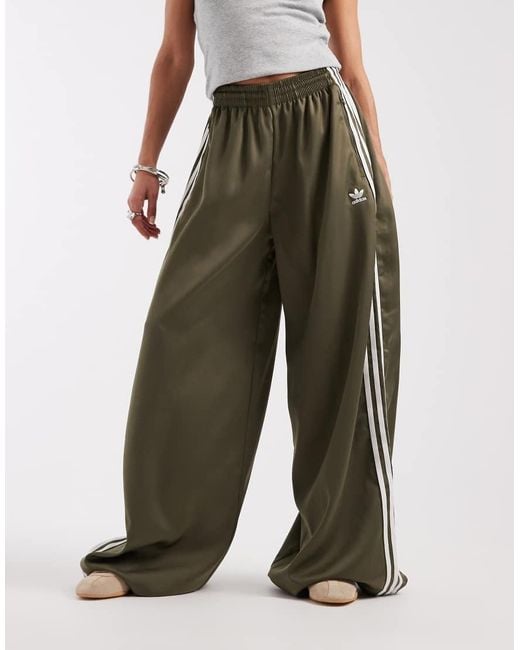Adidas Originals Green Satin Wide Leg Track Pants