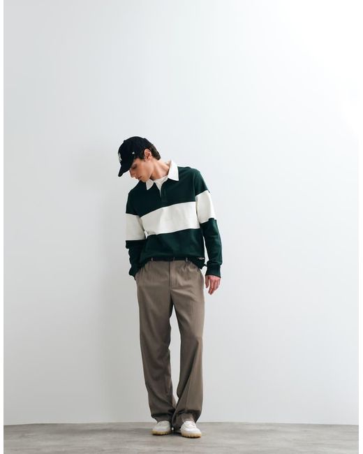Jack & Jones Green Colorblock Rugby Top for men