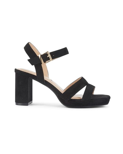 SEQWL Black Stylish Round Toe High Block Heel Shoes With Ankle Strap