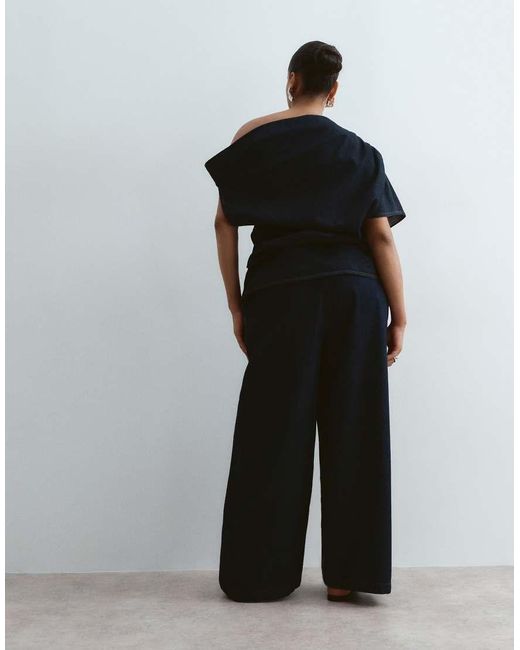 ARRANGE Black Curve Denim Pleat Detail Trousers Co-ord