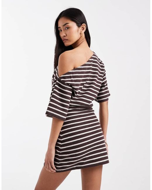 ASOS Multicolor Supersoft Fallen Shoulder Short Sleeve With Ruching Mini Dress