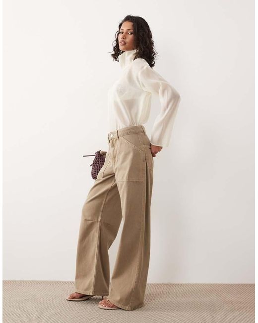ASOS Natural Cargo Pants With Knee Seams