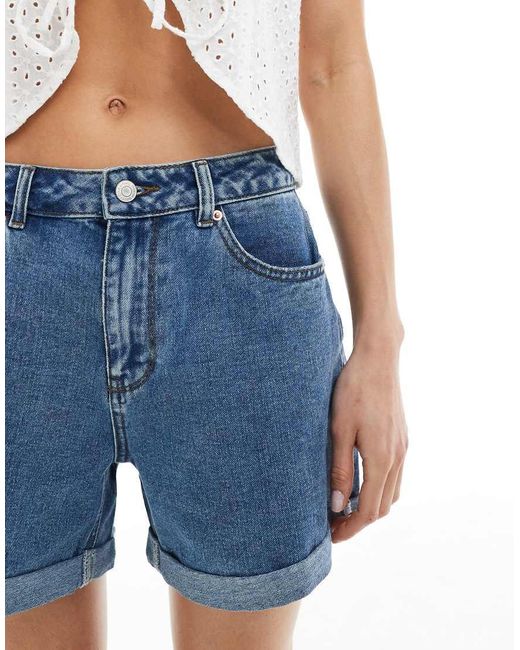 Vero Moda Blue Loose Denim Shorts With Turn Up