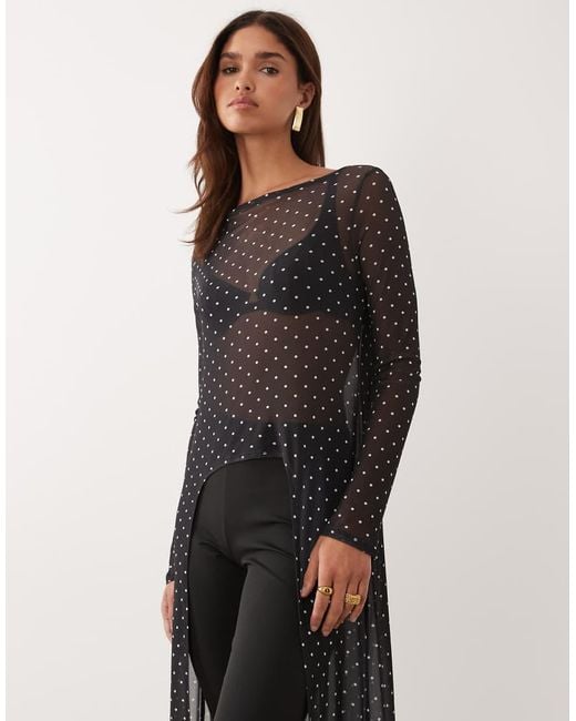 ASOS Multicolor Printed Mesh Long Line Cape Top