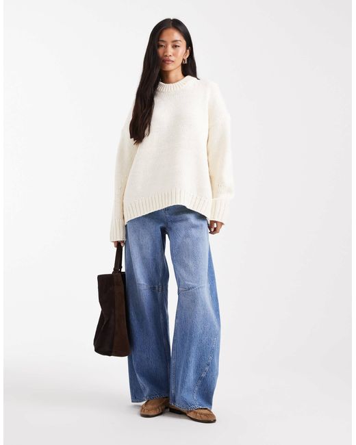 ASOS White Oversized Crew Neck Jumper With Curved Hem