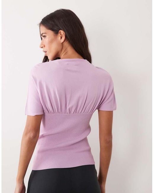 ASOS Purple Ruched Detail Fine Knit Short Sleeve Top