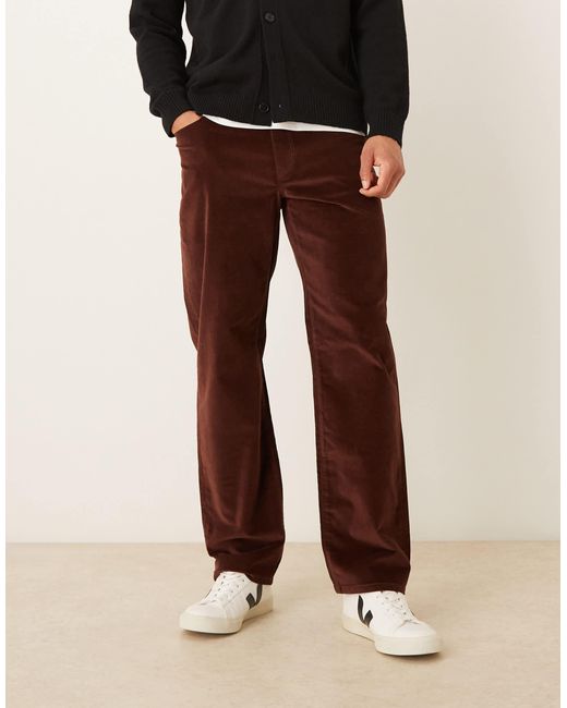 Pantalon droit en velours côtelé - marron ASOS pour homme en coloris Black