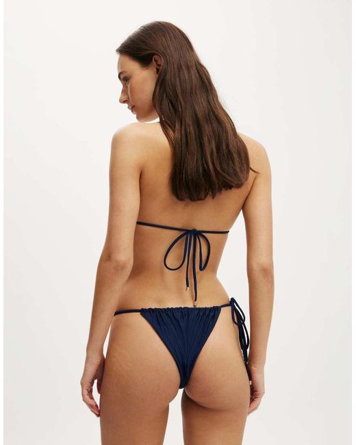Cotton On Blue Side Tie Gathered Brazilian Bikini Bottom