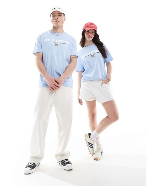 Polo Ralph Lauren Blue Sport Capsule Unisex Large Chest Flag Logo T-shirt Classic Oversized Fit