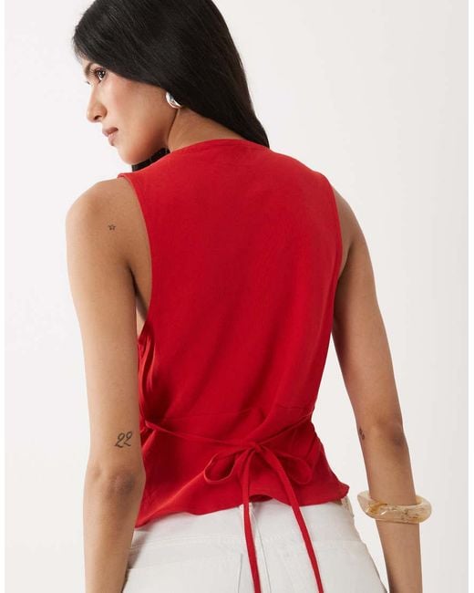 ASOS Red Linen Blend Halter Top