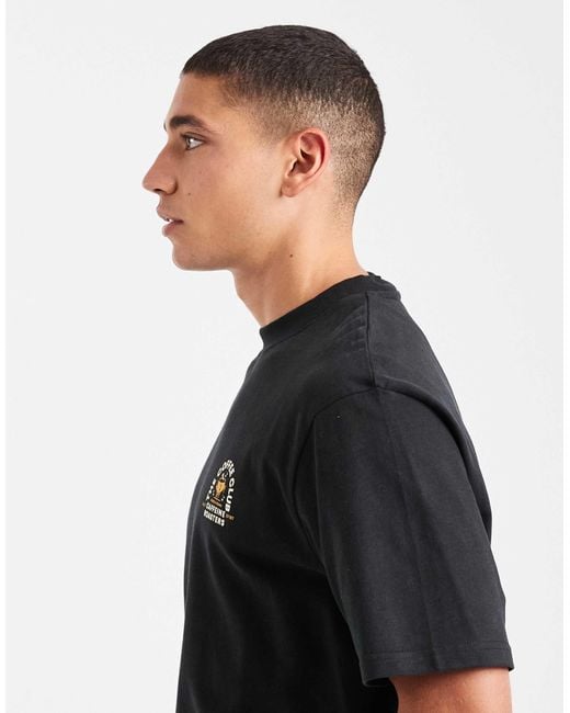 Threadbare Black Relaxed Fit Coffee Club Graphic Print T-shirt for men