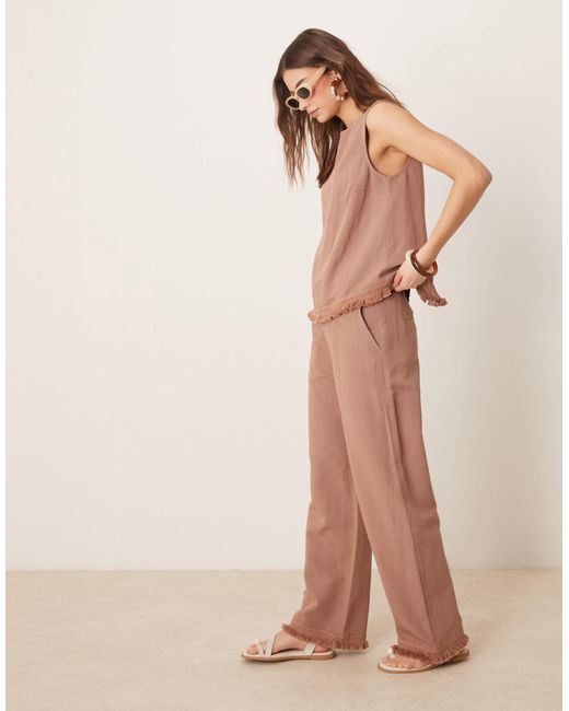 Pantalon d'ensemble droit à ourlet à papilles - moka ASOS en coloris Natural