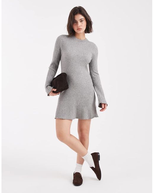 ONLY Gebreide Geribbelde Mini-Jurk in het Gray