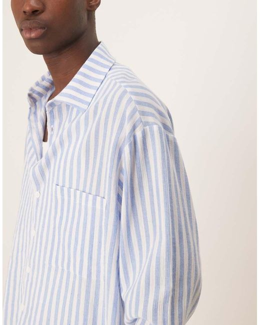 ASOS Oversized Recht Gestreept Overhemd Met Linnenlook in het White voor heren