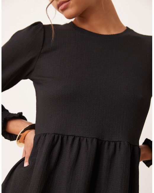 New Look Black Plain Crinkle Long Sleeve Smock Midi Dress