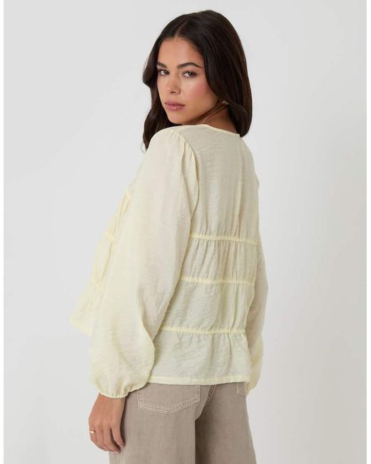 Threadbare Natural Long Sleeve Tie Front Blouse