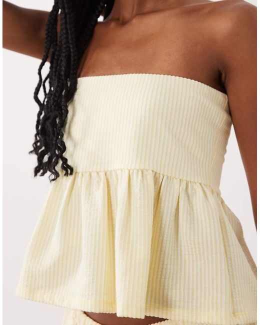 ASOS Natural Micro Stripe Peplum Top Co-ord