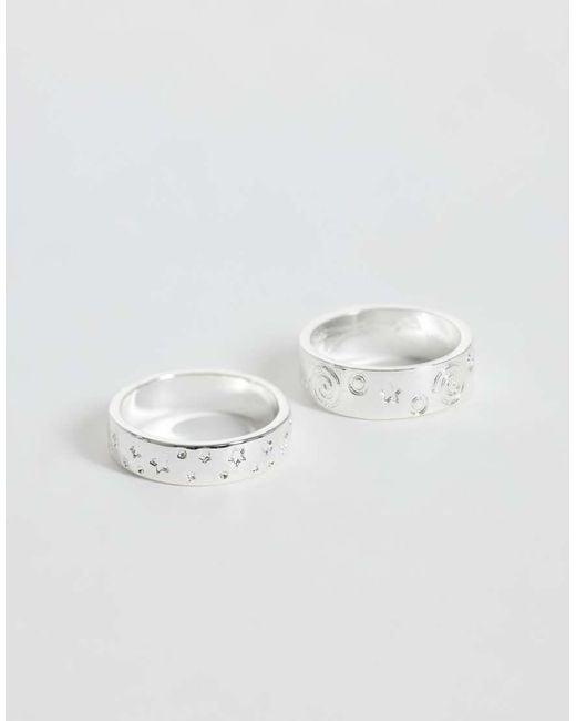Reclaimed Vintage White Unisex Star Hammered Rings 2 Pack