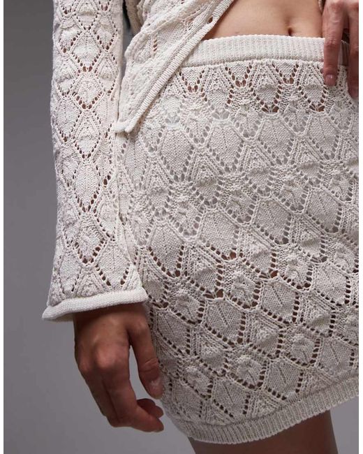Minifalda De Punto Calado De (Parte De Un Conjunto)-Blanco TOPSHOP de color Gray
