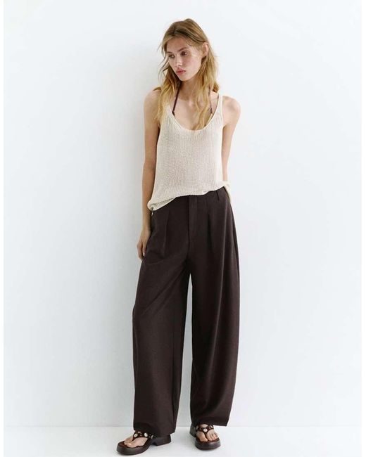 Pull&Bear Brown Barrel Fit Darted Trousers