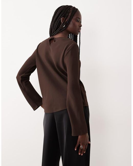 Mango Brown Drape Neck Long Sleeve Top