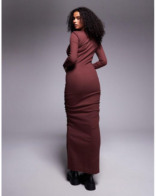 ASOS Purple Ribbed Ruched Midi Dress