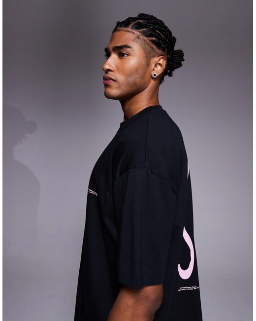 ASOS Black Boxy Oversized T-shirt With Text Graphic for men