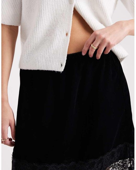 ASOS White Velvet Lace Trim Mini Skirt