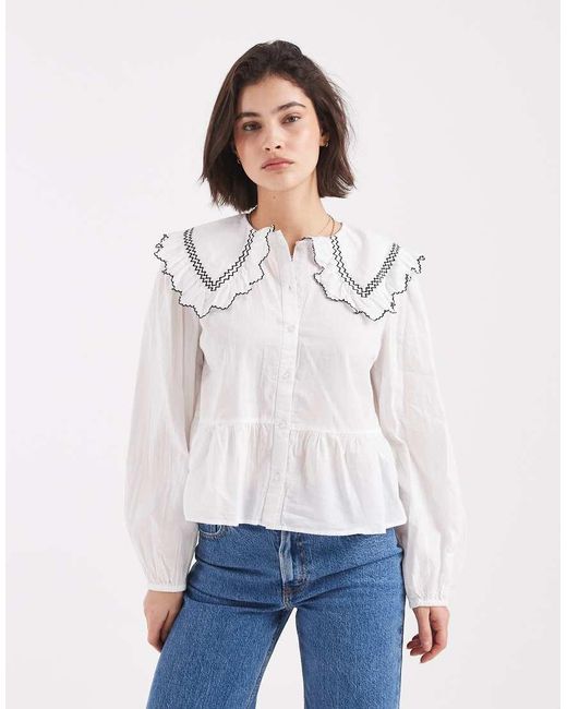 New Look White Contrast Stitch Collared Shirt