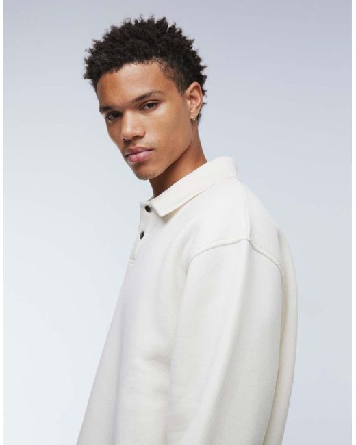 ASOS White Relaxed Polo Sweatshirt With Ribbed Collar for men
