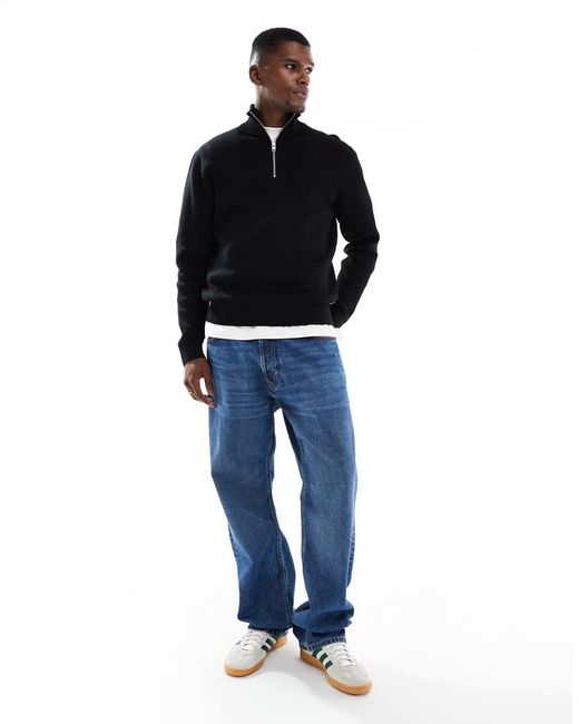 Jack & Jones Black Premium Knitted Quarter Zip for men