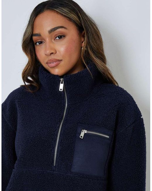 Threadbare Blue Half Zip Borg Fleece