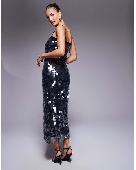River Island Blue Sequin Midi Slip Dress