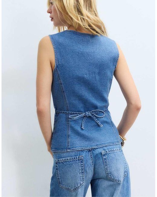 Stradivarius Blue Fitted Denim Top