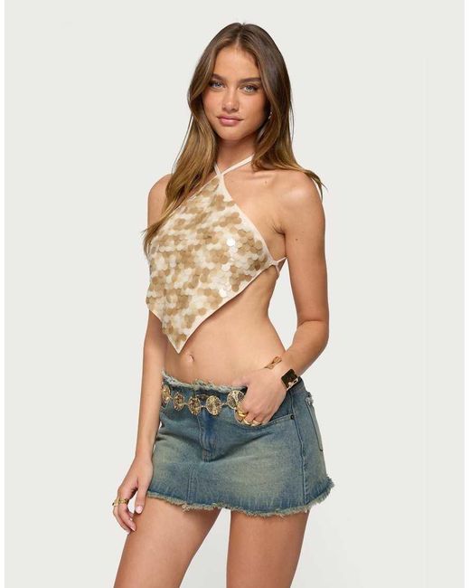 Edikted Green Dixie Backless Sequin Triangle Top