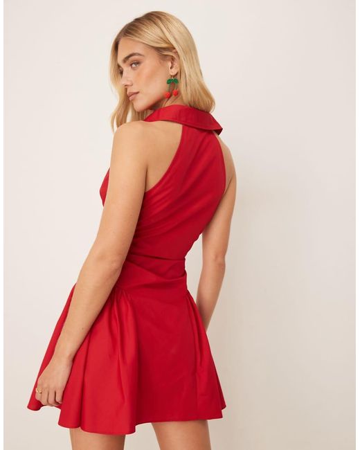 ASOS Mouwloze Mini-Overhemdjurk Met Gehaakte Halslijn in het Red