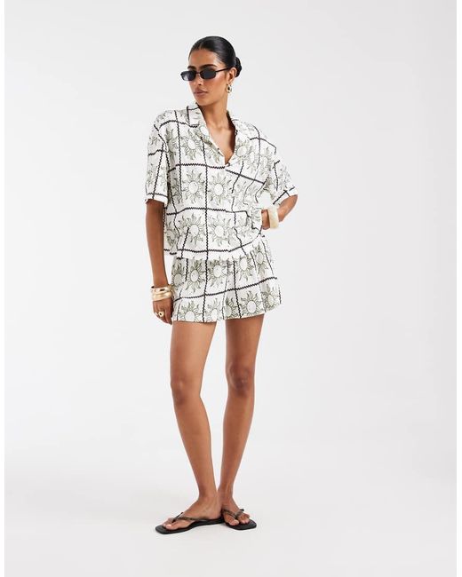ASOS White Jersey Broderie Collared Button Down Shirt