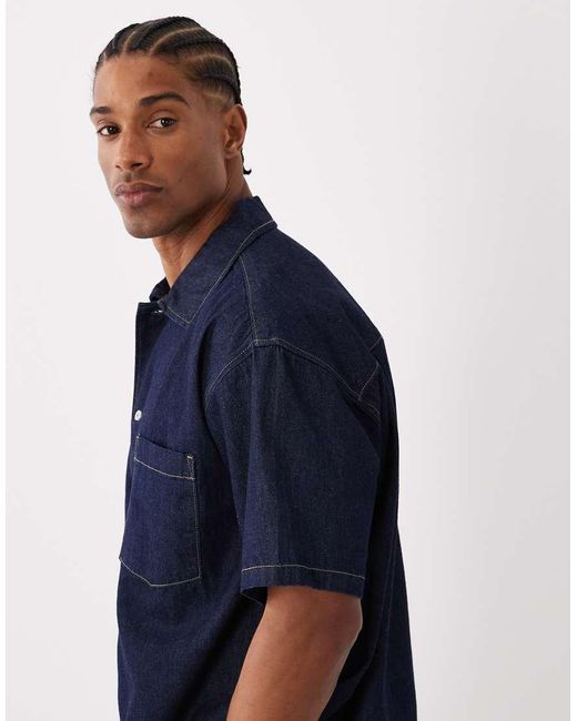 Jack & Jones Blue Short Sleeve Denim Shirt for men